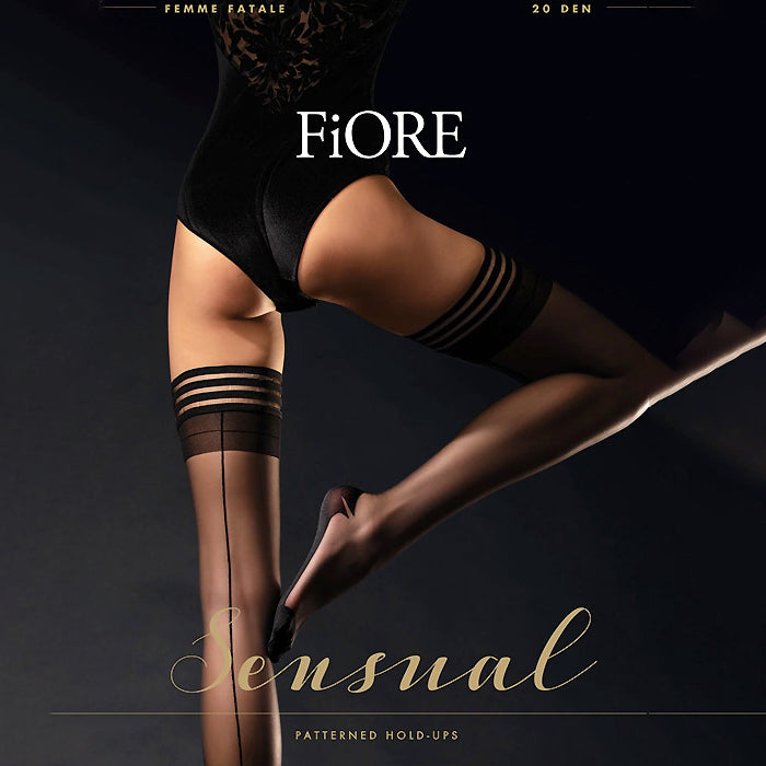 Fiore 20 Denier Femme Fetale Seamed Tri Band Hold Ups Leggsbeautiful LEGGSBEAUTIFUL