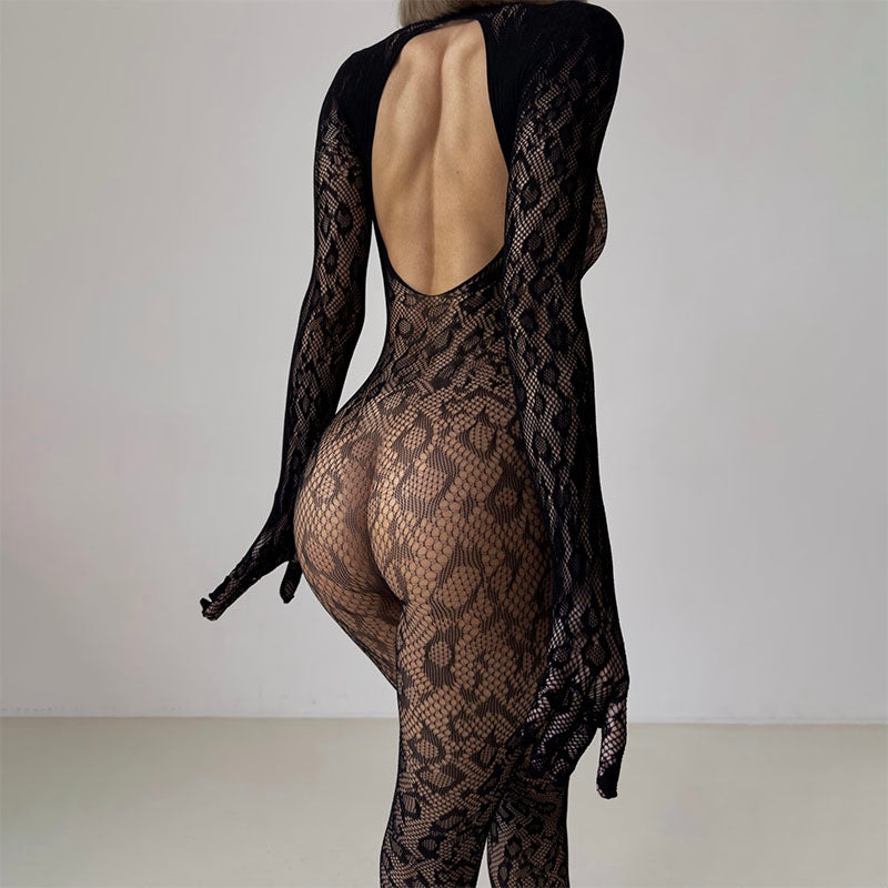 
                      
                        KITTY Gloved Woven Fishnet Leopard Print Bodystocking
                      
                    