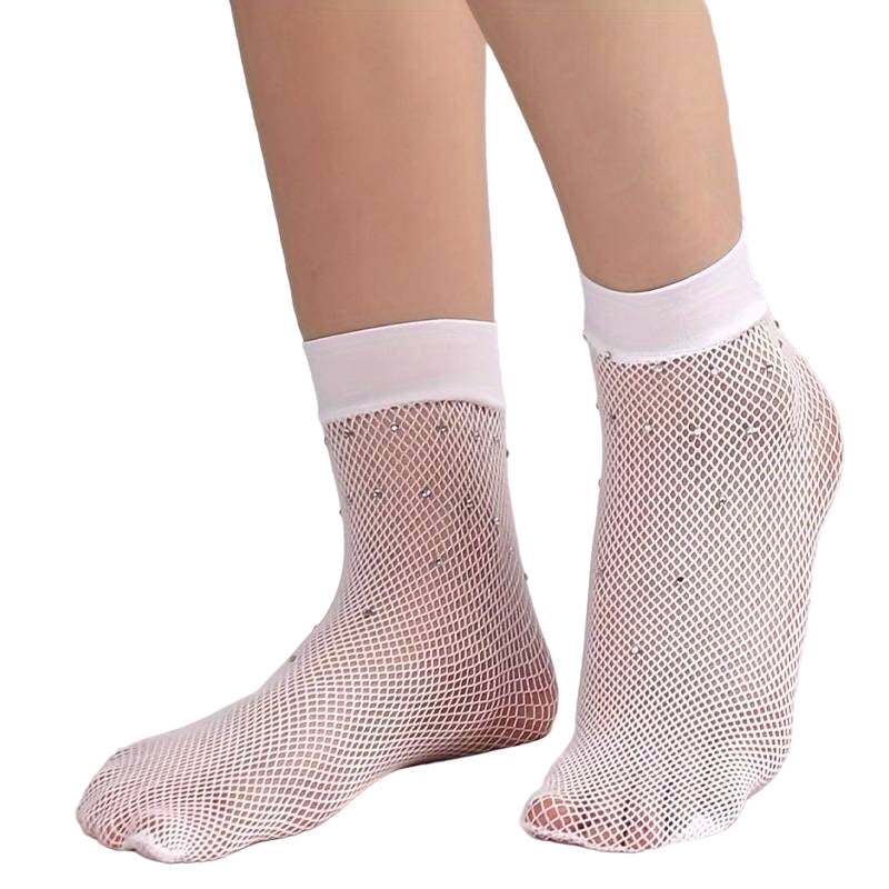 Rhinestone Fishnet Low Profile Ankle Socks