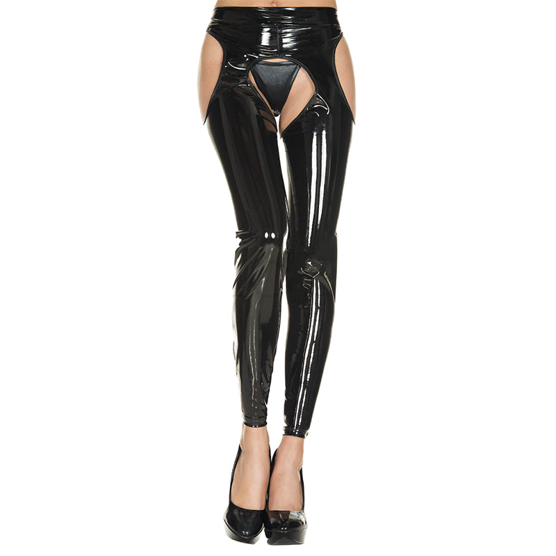 Music Legs Wet Look Vinyl Suspender Leggings