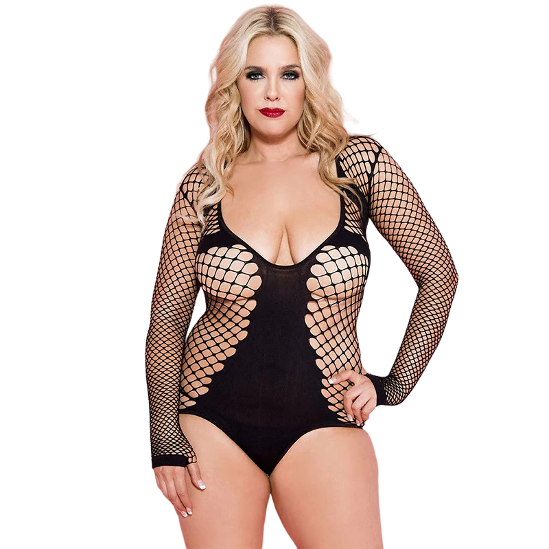 Music Legs Plus Size Diamond Net Teddy