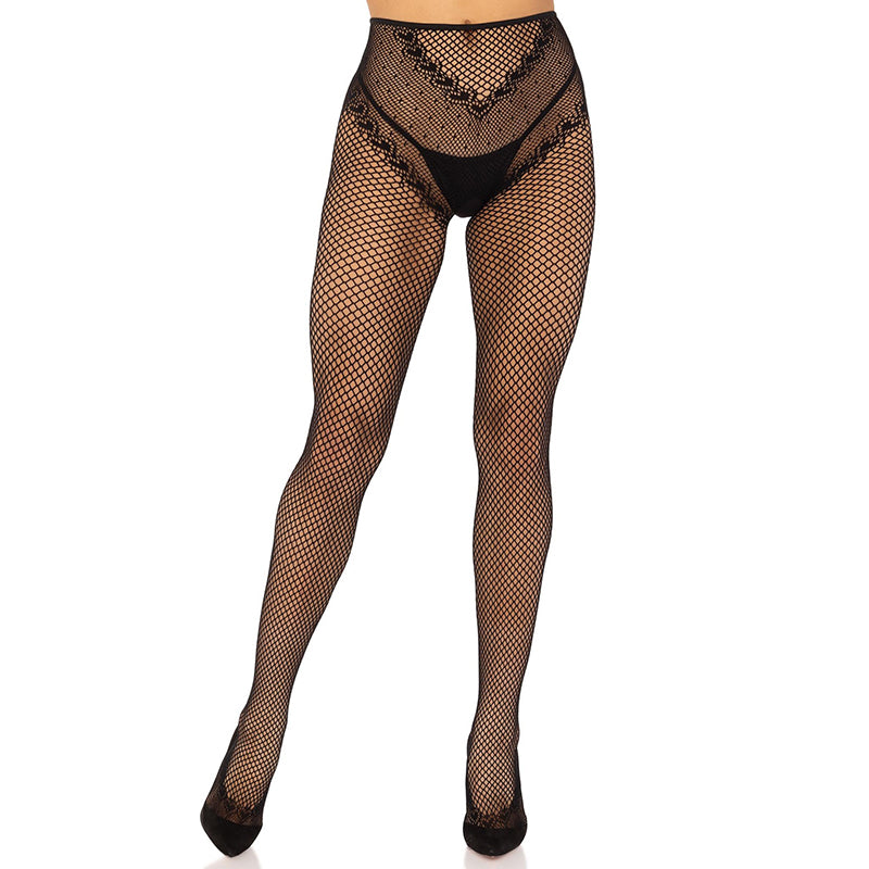 Leg Avenue French Cut Crotchless Net Tights With Heart Back Seam