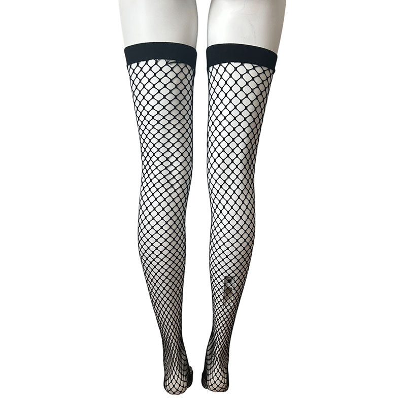 Plain Top Diamond Net Bones Thigh Highs