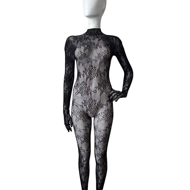 CHLOE Gloved Footless Lace Open Back Bodystocking