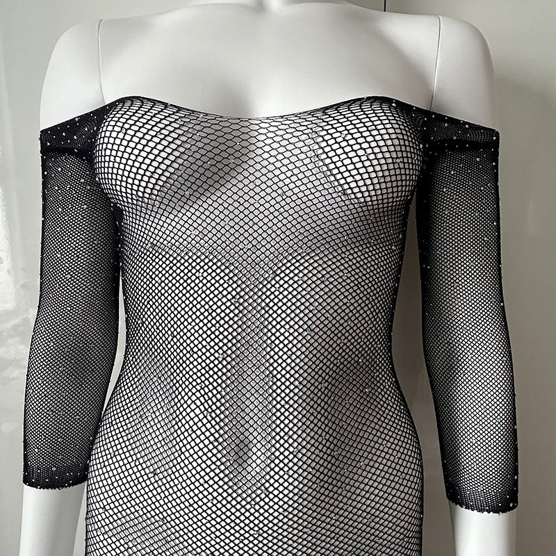 
                      
                        LIGHT CATCHER Plus Size Long Sleeved Crotchless Fishnet Rhinestone Bodystocking
                      
                    