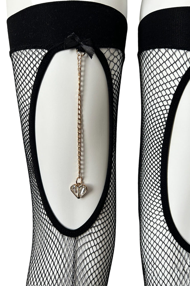 
                      
                        SWAY Cutout Fishnet Stockings With Dangling Pendant Heart
                      
                    