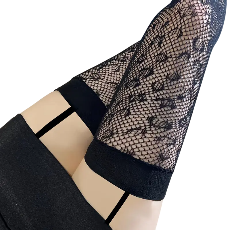 Garter Style Leopard Print Fishnet Suspender Tights