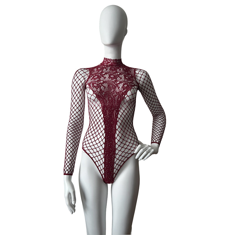 
                      
                        NEFERTITI Diamante Bodysuit In Fishnet And Lace
                      
                    