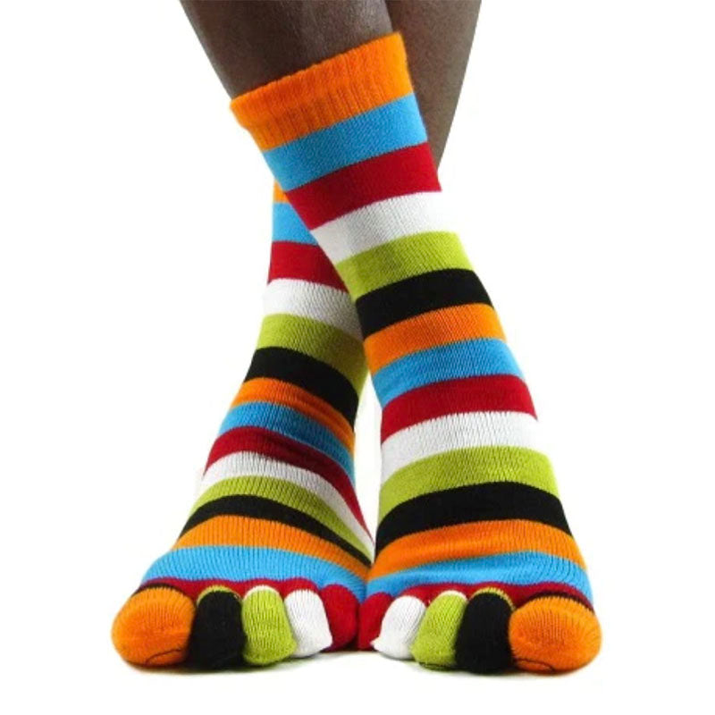 Unisex Acrylic Blend Stripe Five Toe Crew Socks