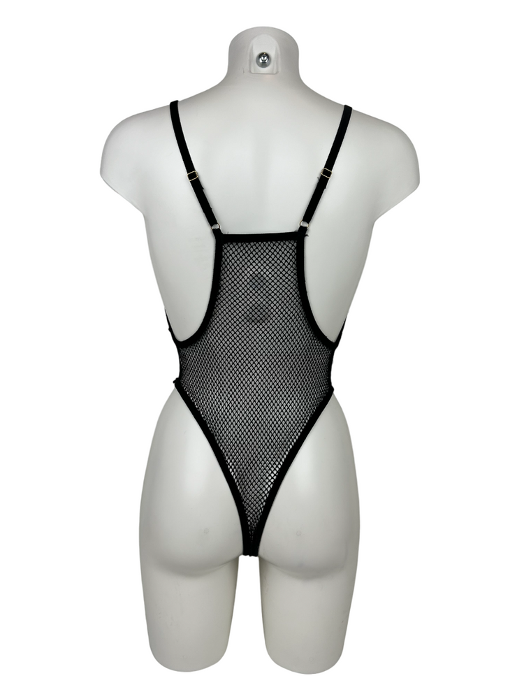 
                      
                        SLOANE High Cut Deep V Adjustable Strap Fishnet Bodysuit
                      
                    