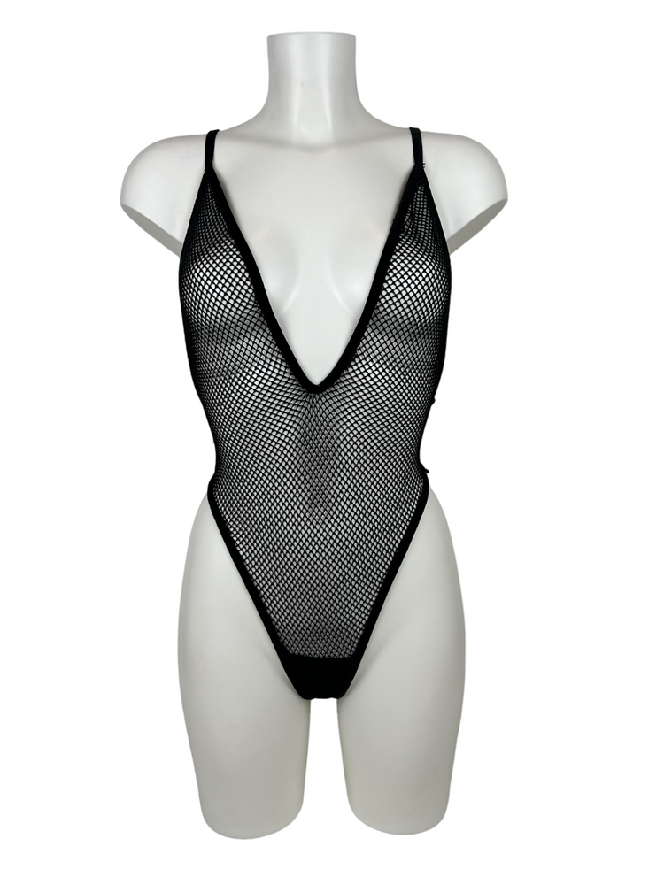 
                      
                        SLOANE High Cut Deep V Adjustable Strap Fishnet Bodysuit
                      
                    