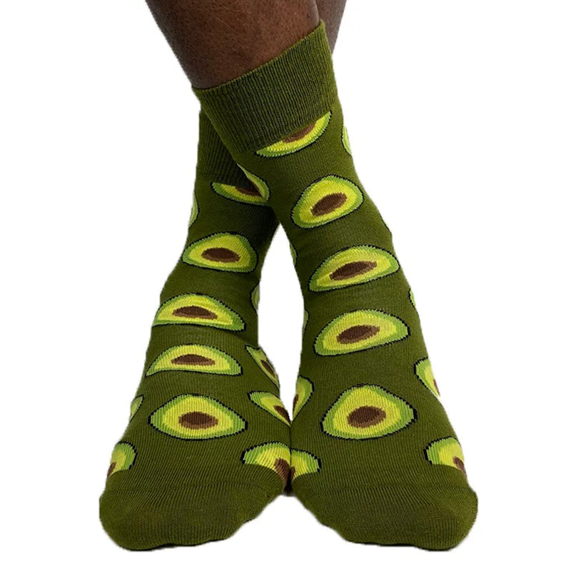 Luv Socks Men's Cotton Blend Avocado Print Crew Socks