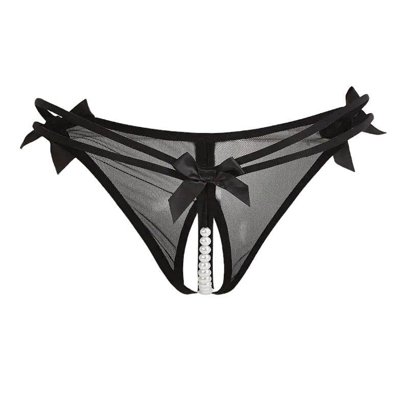 Crotchless Mesh Pearl Bead G-String Thong