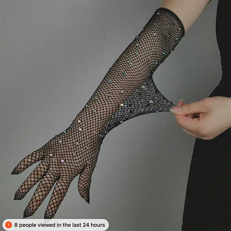 
                      
                        Extra Long Full Fingered Rhinestone Fishnet Gloves
                      
                    