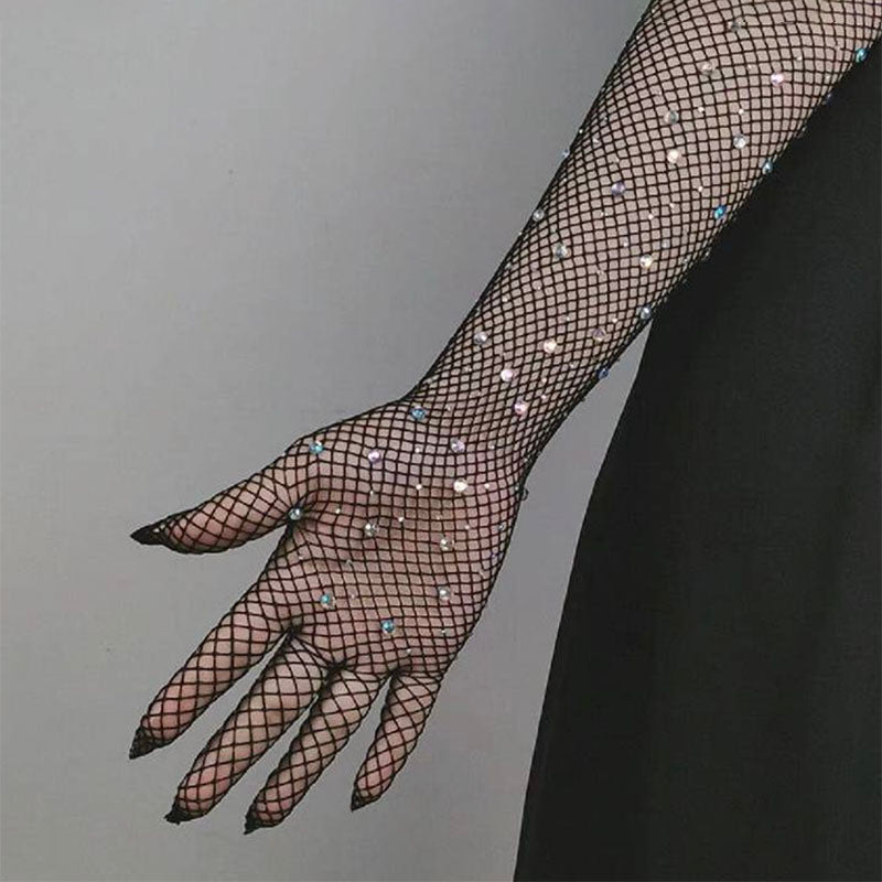 
                      
                        Extra Long Full Fingered Rhinestone Fishnet Gloves
                      
                    