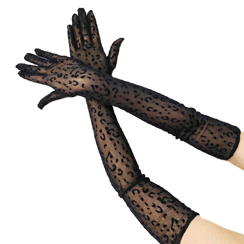 Extra Long Sheer Leopard Print Gloves