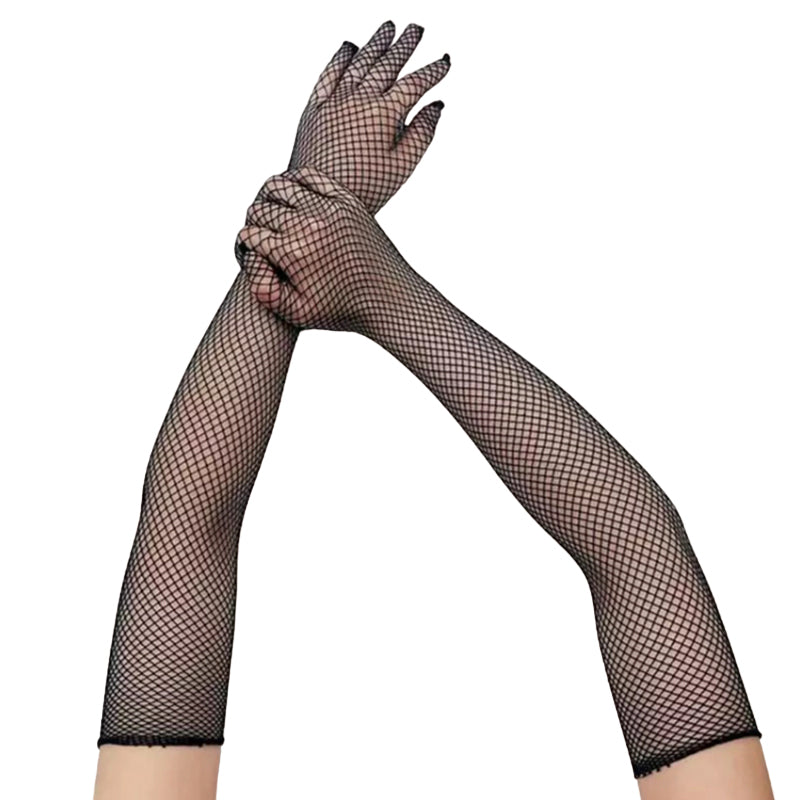 Extra Long Full Fingered Fishnet Gloves