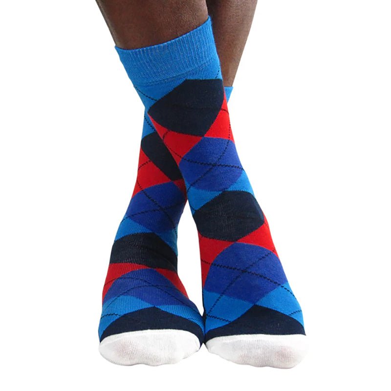 Luv Socks Men's Cotton Blend Coloured Argyle Crew Socks