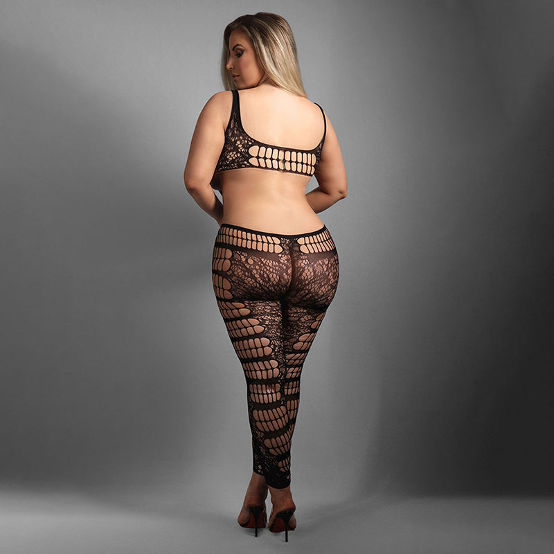 Fantasy Lingerie Catch The Feeling Plus Size Cut Out Footless Lace Bodystocking