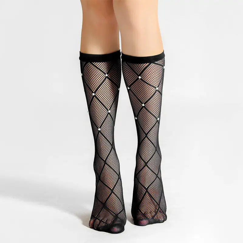 Pearl Stud Criss Cross Pattern knee Highs