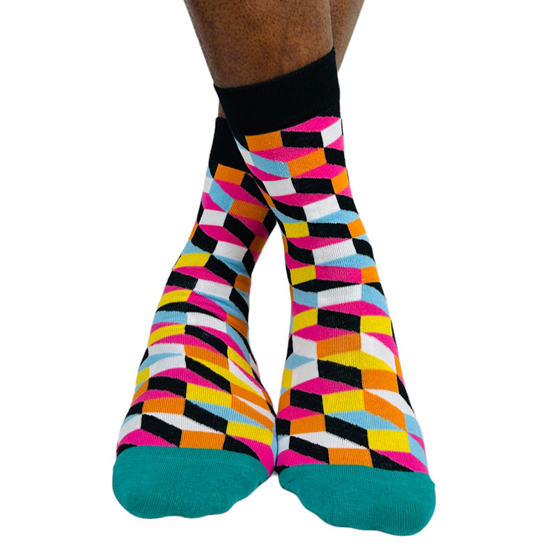 Luv Socks Men's Cotton Blend 3D Cube Crew Socks