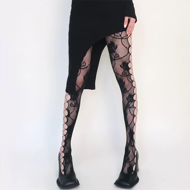 Soft Stretch Seamless Floral Fishnets With Cut Out Sides