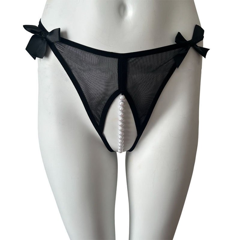 Crotchless Sheer Mesh Pearl Bead G-String Thong