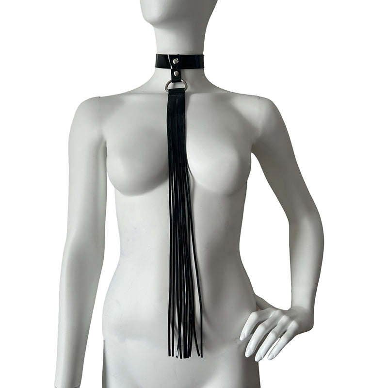 
                      
                        Elegant Moments Patent Vinyl Long Fringe Choker
                      
                    