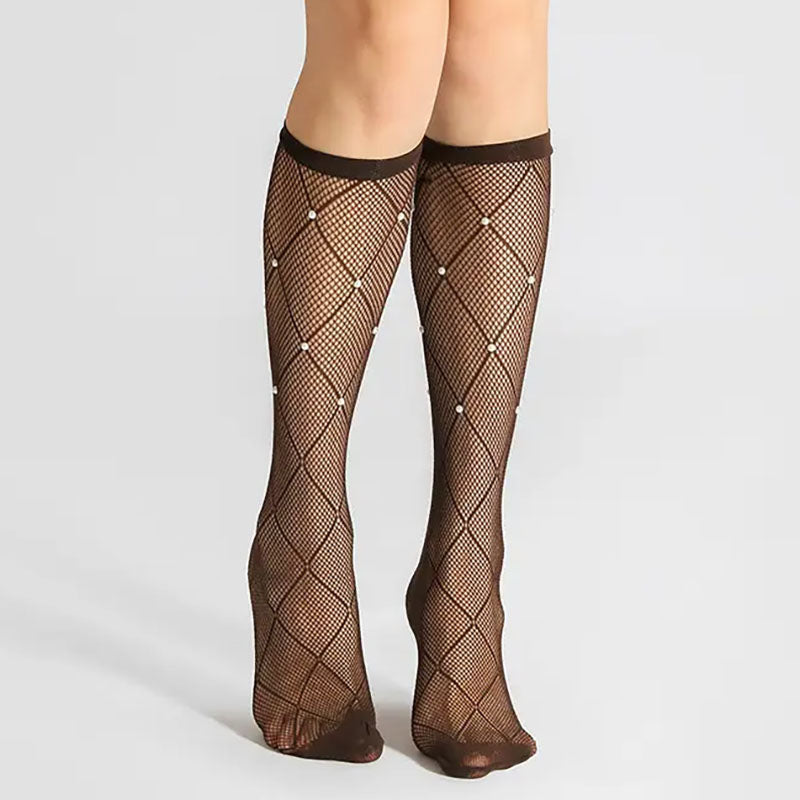 Pearl Stud Criss Cross Pattern knee Highs