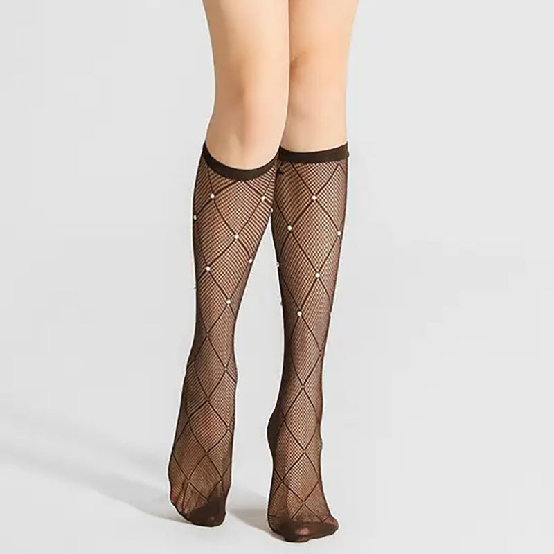 
                      
                        Pearl Stud Criss Cross Pattern knee Highs
                      
                    