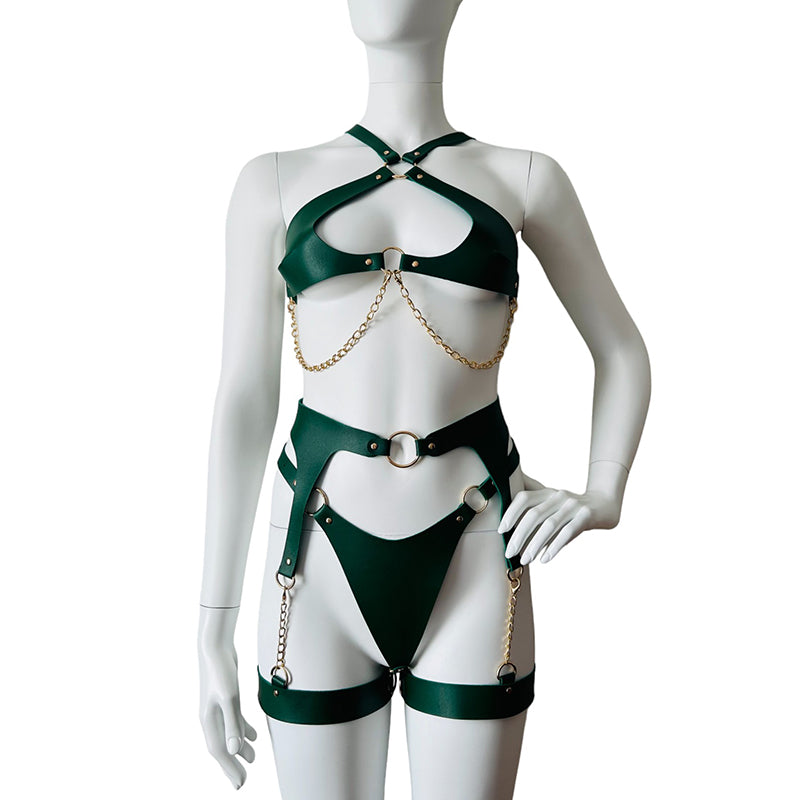 
                      
                        RELENT 3 Piece Vegan Leather & Chain Harness Set|S-L
                      
                    