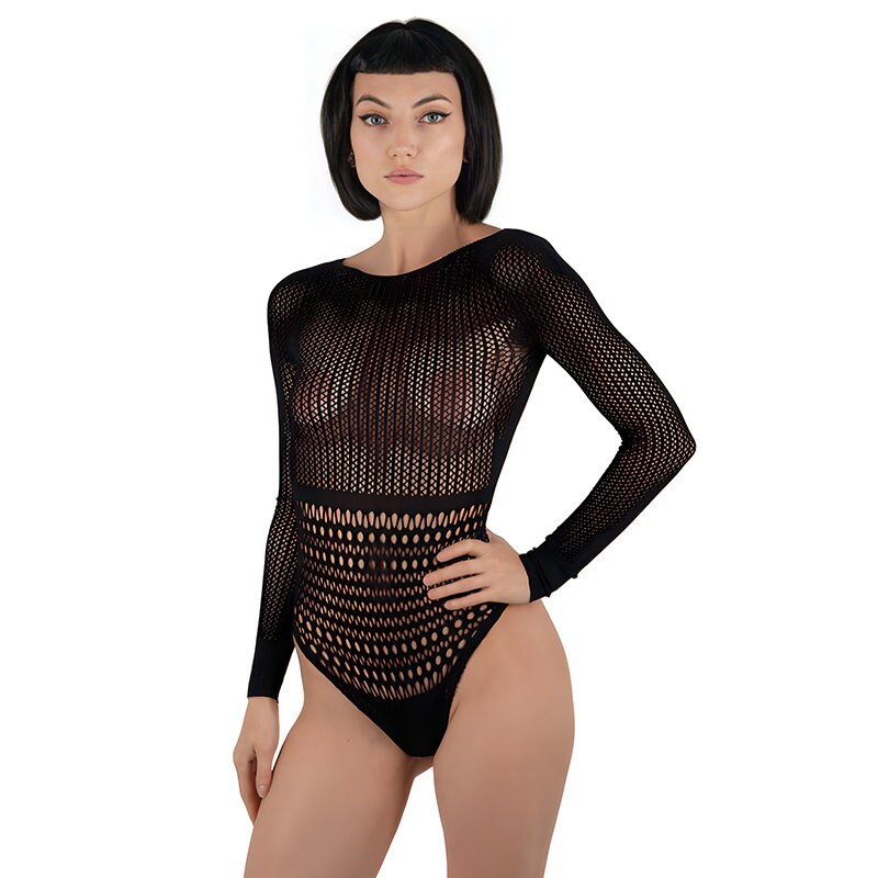 ONDE Mesh Long Sleeve Open Back Bodysuit