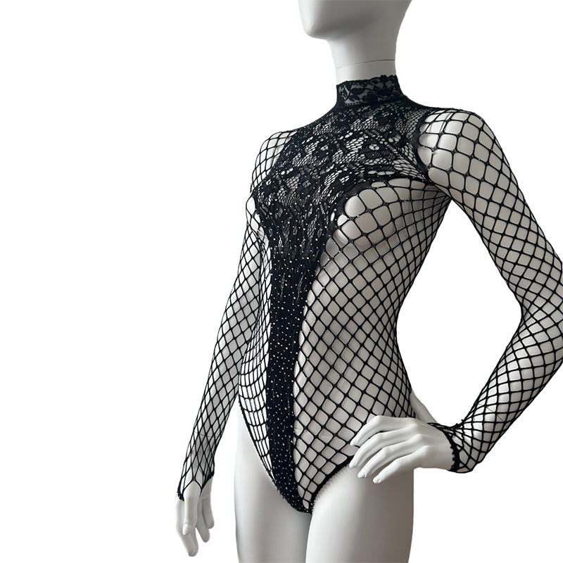 
                      
                        NEFERTITI Diamante Bodysuit In Fishnet And Lace
                      
                    