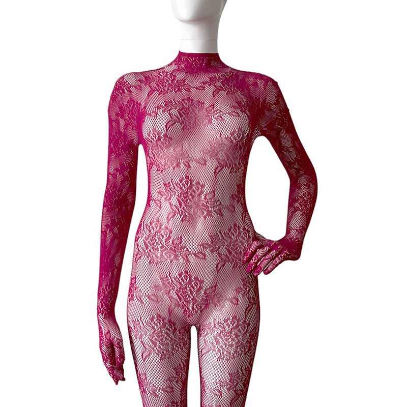 CHLOE Gloved Footless Lace Bodystocking