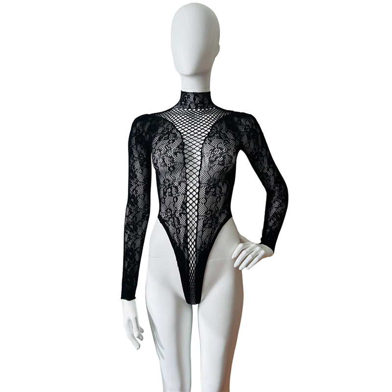 
                      
                        MIMIE Lace Mock Neck Long Sleeve Bodysuit
                      
                    