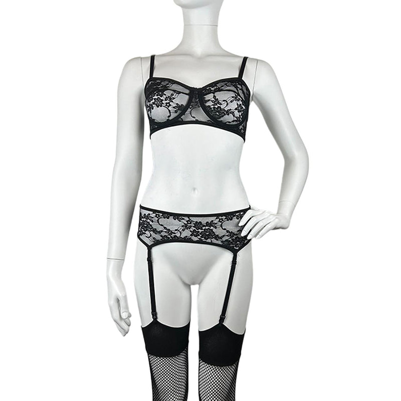 Forplay 2 Piece Lace Bra & Garter Set