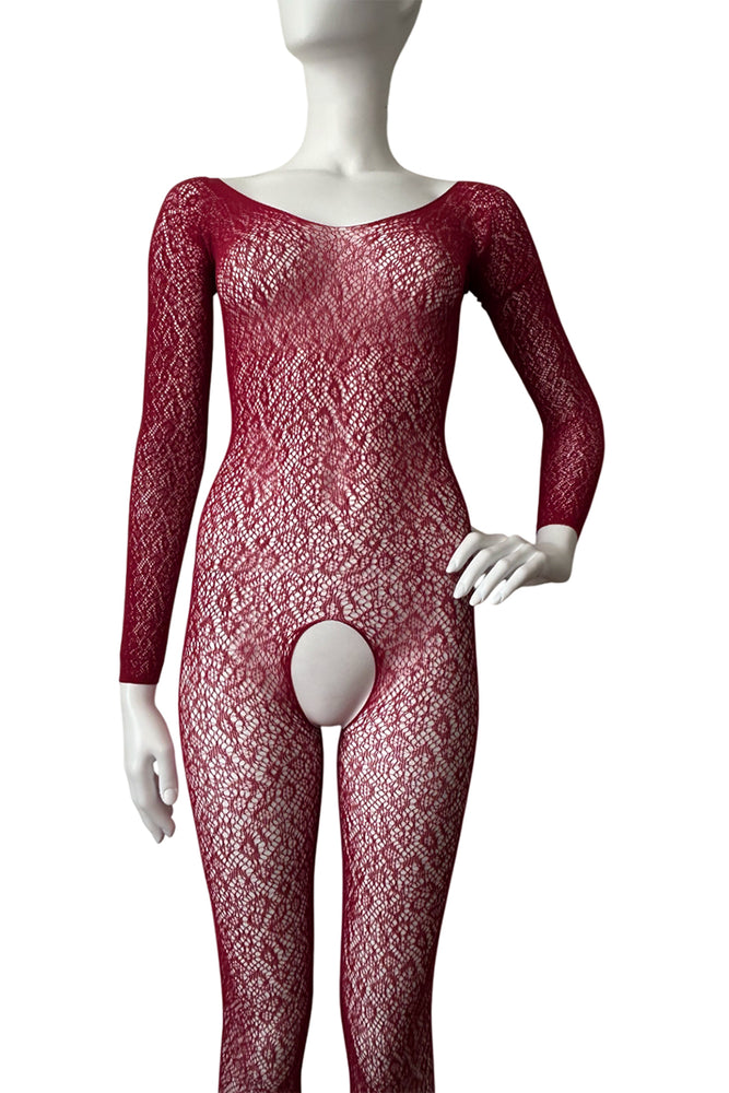 Low Back Long Sleeve Footless Leopard Print Bodystocking