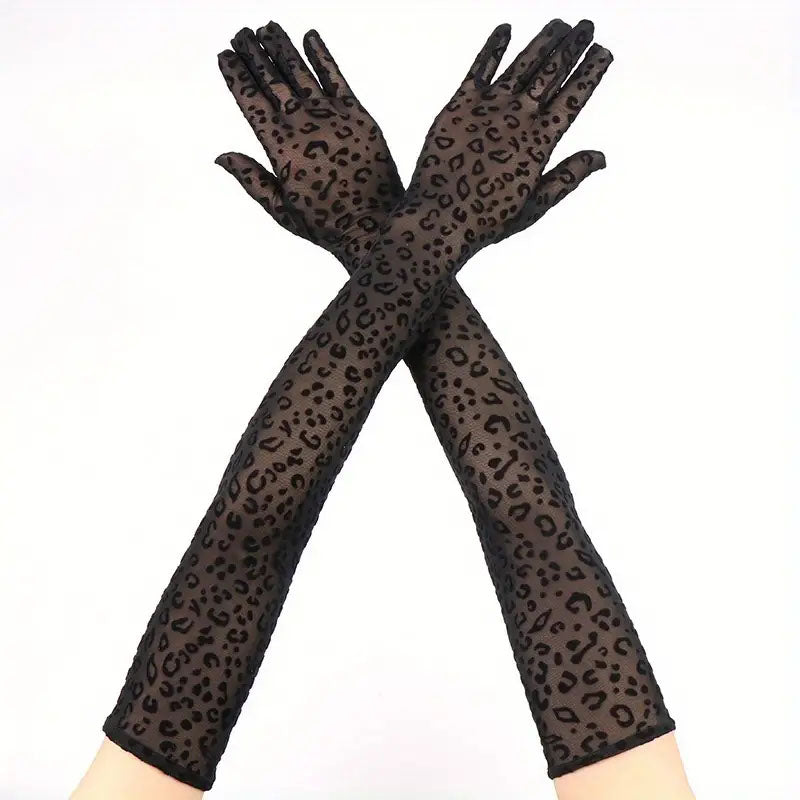 Extra Long Sheer Leopard Print Gloves