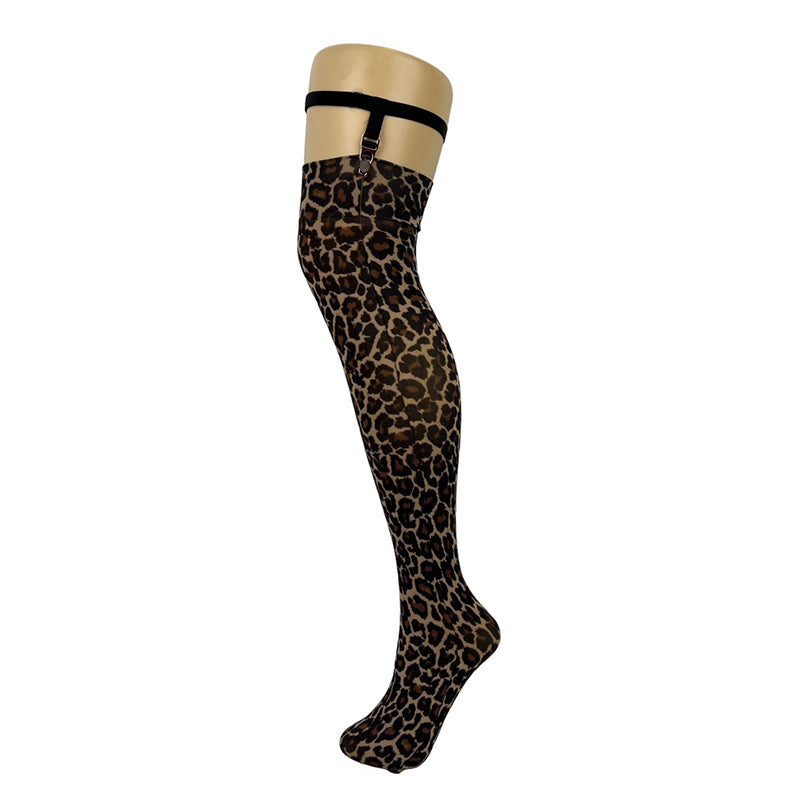 70 Denier Opaque Leopard Print Over Knee Socks & Garter Set