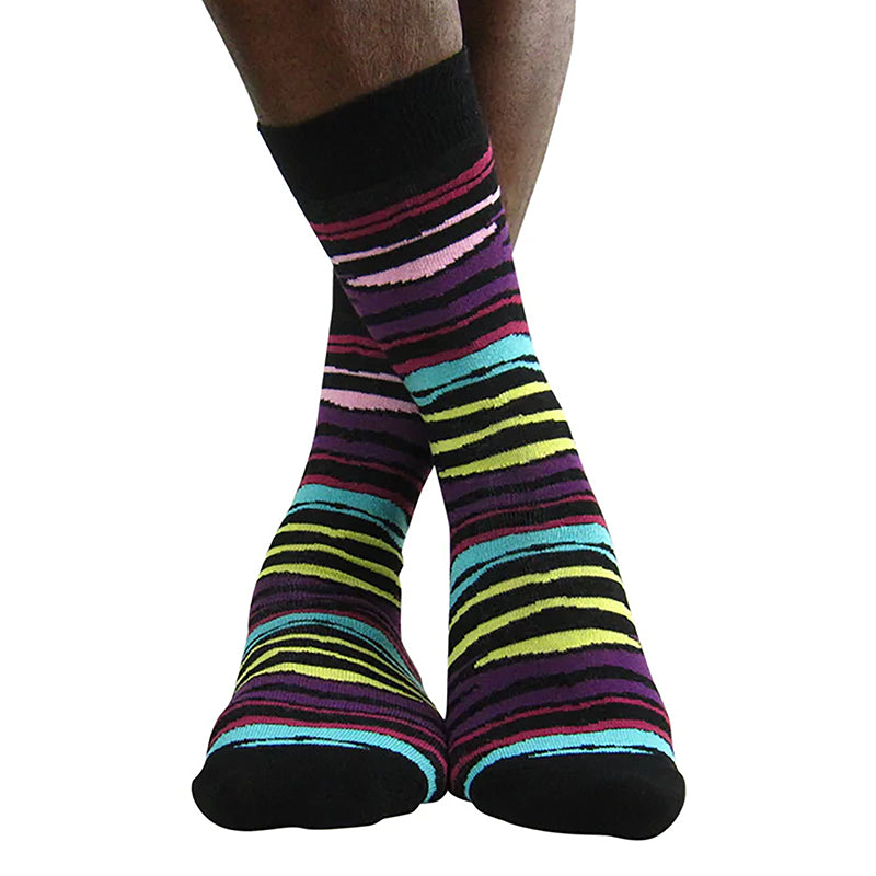 Luv Men's Cotton Blend Multi Zebra Crew Socks