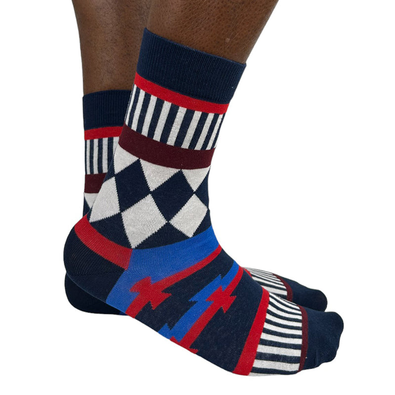 Men's Cotton Blend Multi Patterned Crew Socks