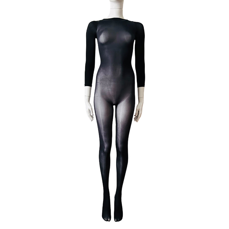 Oil Shine Seamless Long Sleeve Opaque Bodystocking