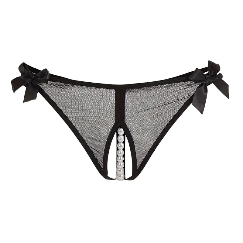 Crotchless Mesh Pearl Bead G-String Thong