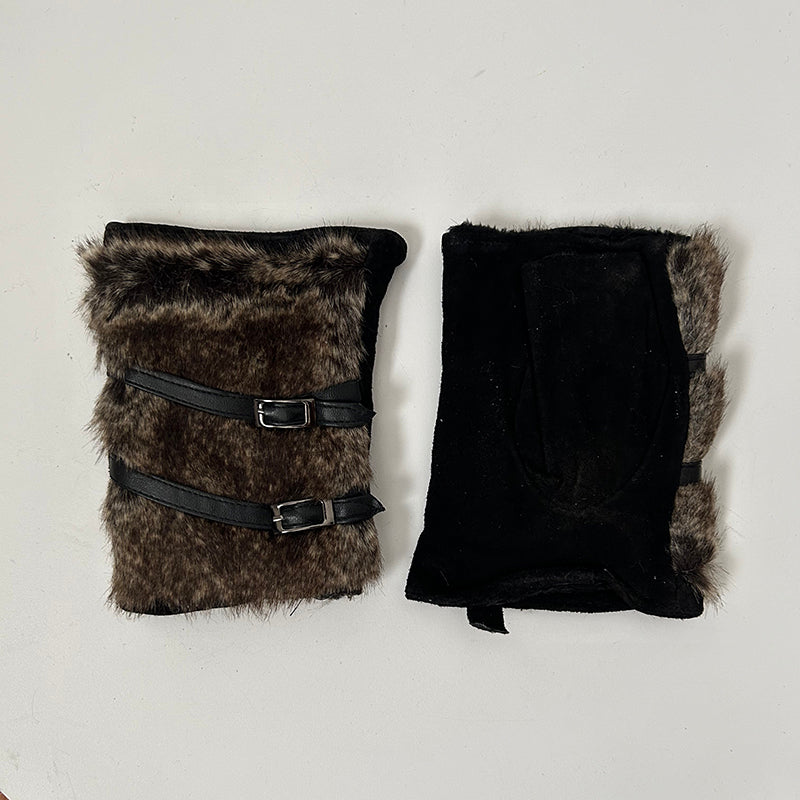 
                      
                        Faux Rabbit Fur & Suede Fingerless Cropped Gloves
                      
                    