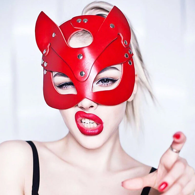 Naughty Kitty Vegan Leather Stud Cat Mask