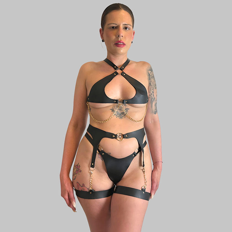 RELENT 3 Piece Vegan Leather & Chain Fetish Set