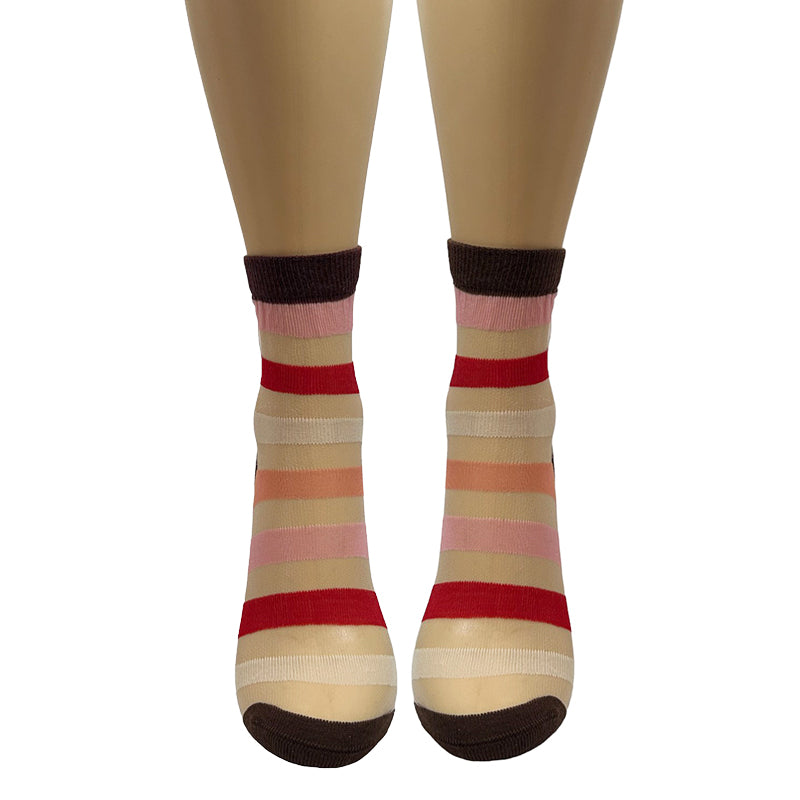 Fine Mesh Multi-Coloured Stripe Ankle Socks