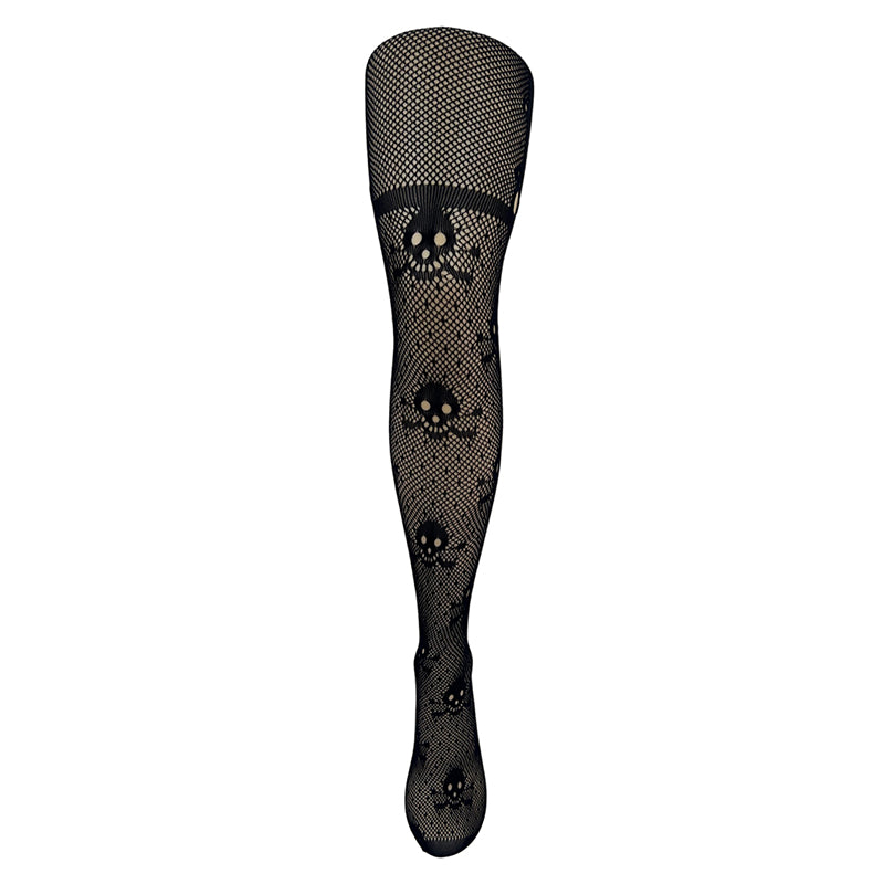 
                      
                        Skull And Crossbone Patterned Mock Suspender Fishnet Tights
                      
                    