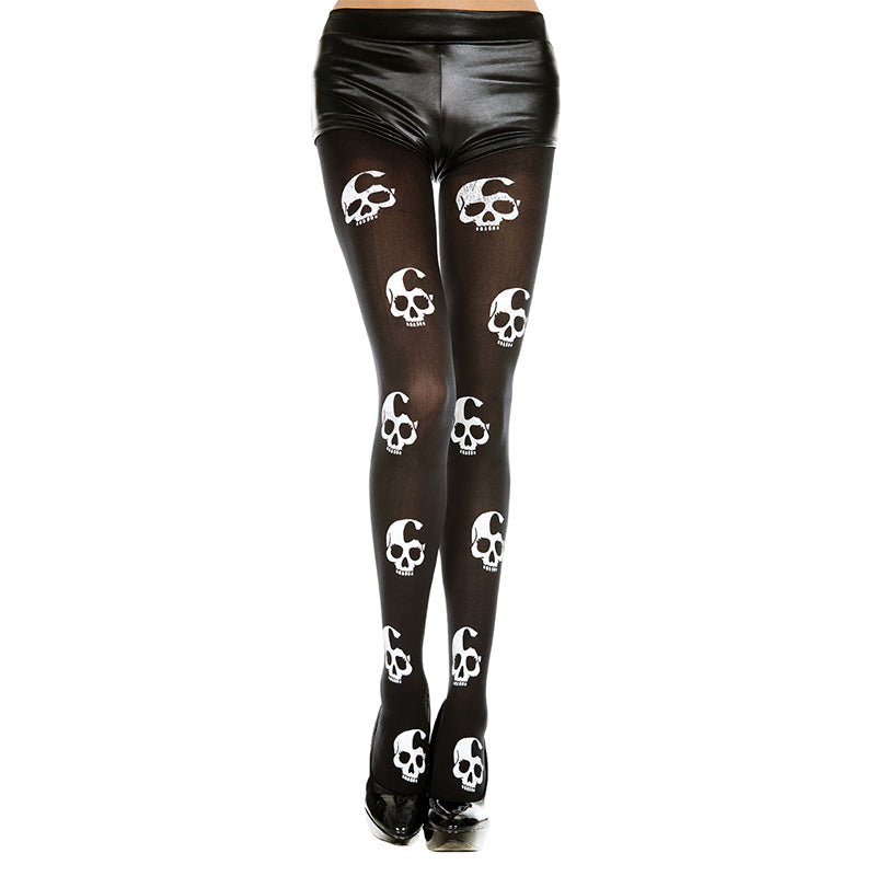 Music Legs Skull Print Opaque Tights