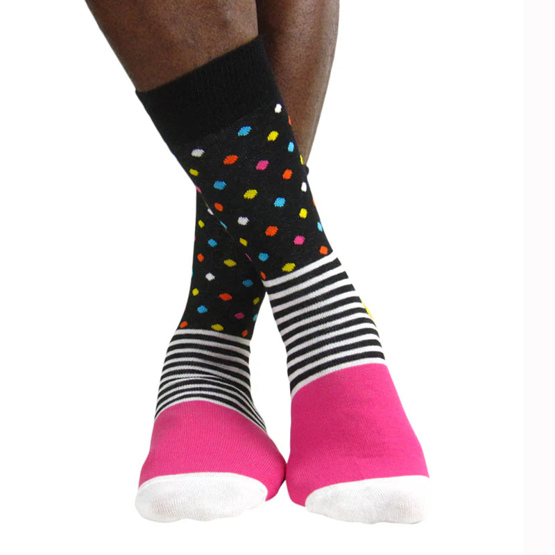 Luv Socks Men's Cotton Blend Stripes & Spot Crew Socks